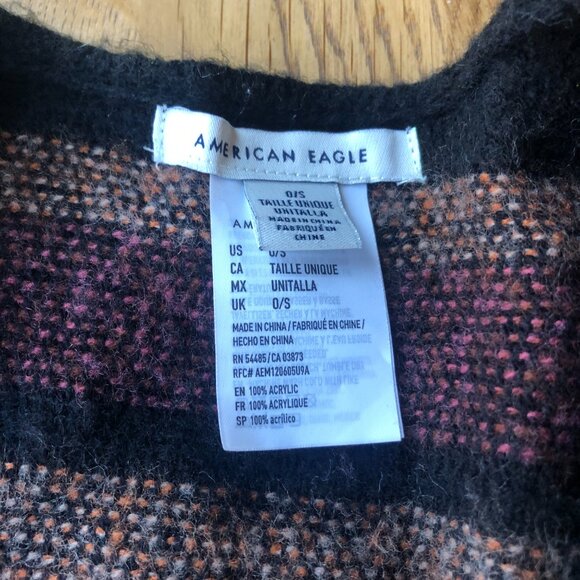 American Eagle Dark Knit Poncho Shawl Boho Western Fringe One Size - Picture 3 of 10